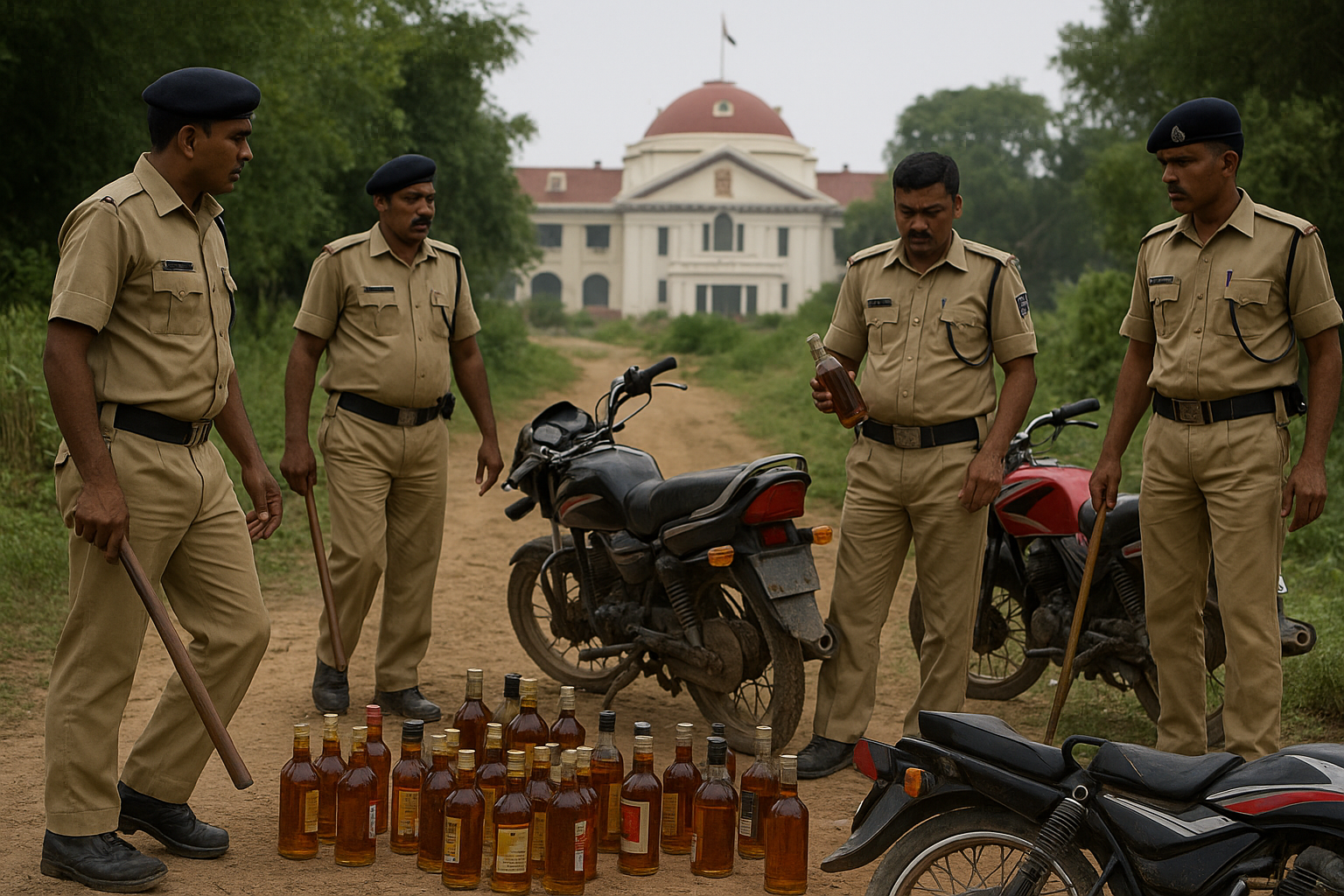 Patna police enforcing Bihar liquor ban during a raid