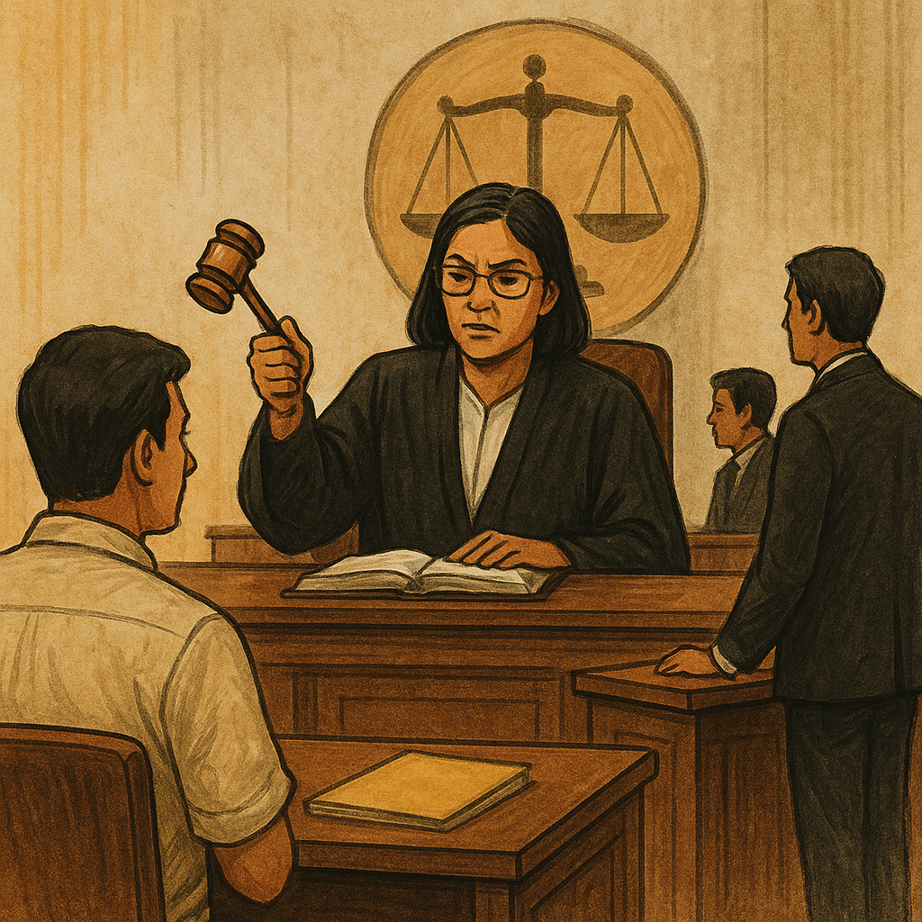 Courtroom illustration showing a GST transitional credit dispute before Patna High Court