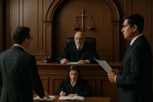 Courtroom scene during legal argument on GST registration cancellation case decided by Patna High Court