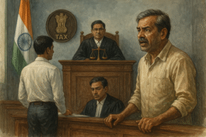 Indian courtroom watercolor depicting income tax search dispute before Patna High Court