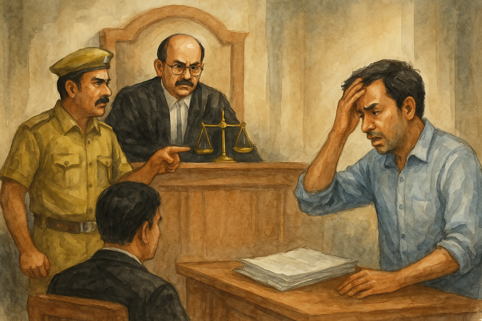 Courtroom illustration showing taxpayer challenging one-sided GST demand before Patna High Court judge