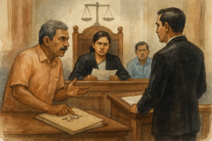 Courtroom scene showing GST dispute over tax return mismatch, argued before Patna High Court