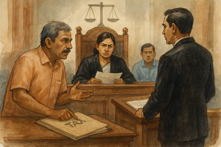Courtroom scene showing GST dispute over tax return mismatch, argued before Patna High Court