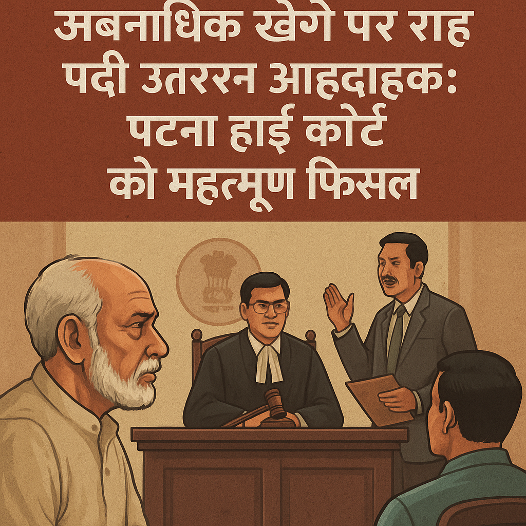 Courtroom illustration of Patna High Court ruling on ancestral land dispute and inheritance rights