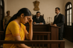 Courtroom scene depicting a woman seeking maintenance rights in Patna High Court case