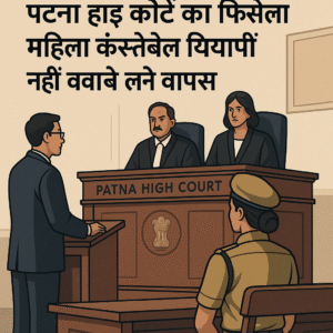 Courtroom illustration showing Patna High Court hearing on police constable’s resignation case