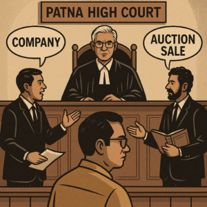 Courtroom illustration showing Patna High Court decision on auction sale of company assets by BICICO