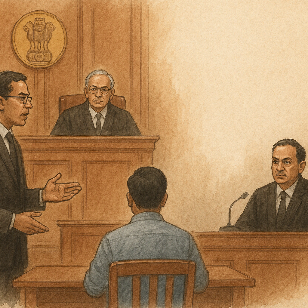 Courtroom scene showing legal dispute over digital exam contract blacklisting in Patna High Court