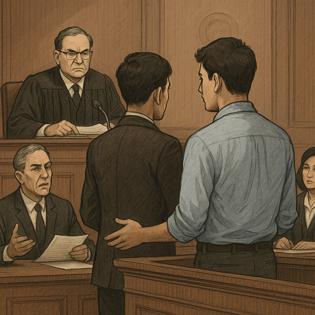 Courtroom illustration of a contractor facing blacklisting dispute in Patna High Court