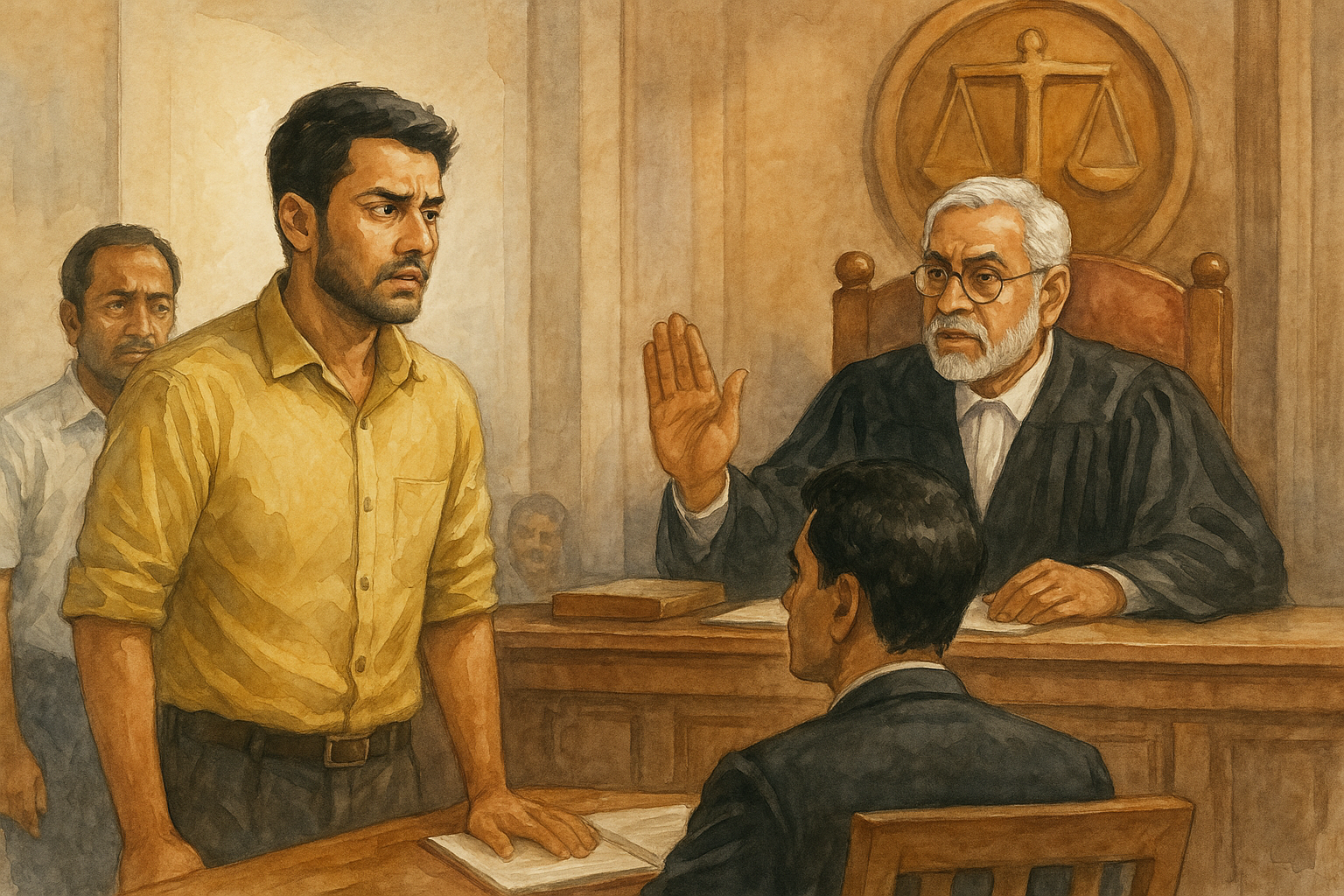 Courtroom illustration of Patna High Court ruling on B.Pharma eligibility for pharmacist recruitment