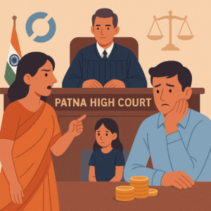 Courtroom scene showing Patna High Court hearing on divorced woman’s right to maintenance with child present