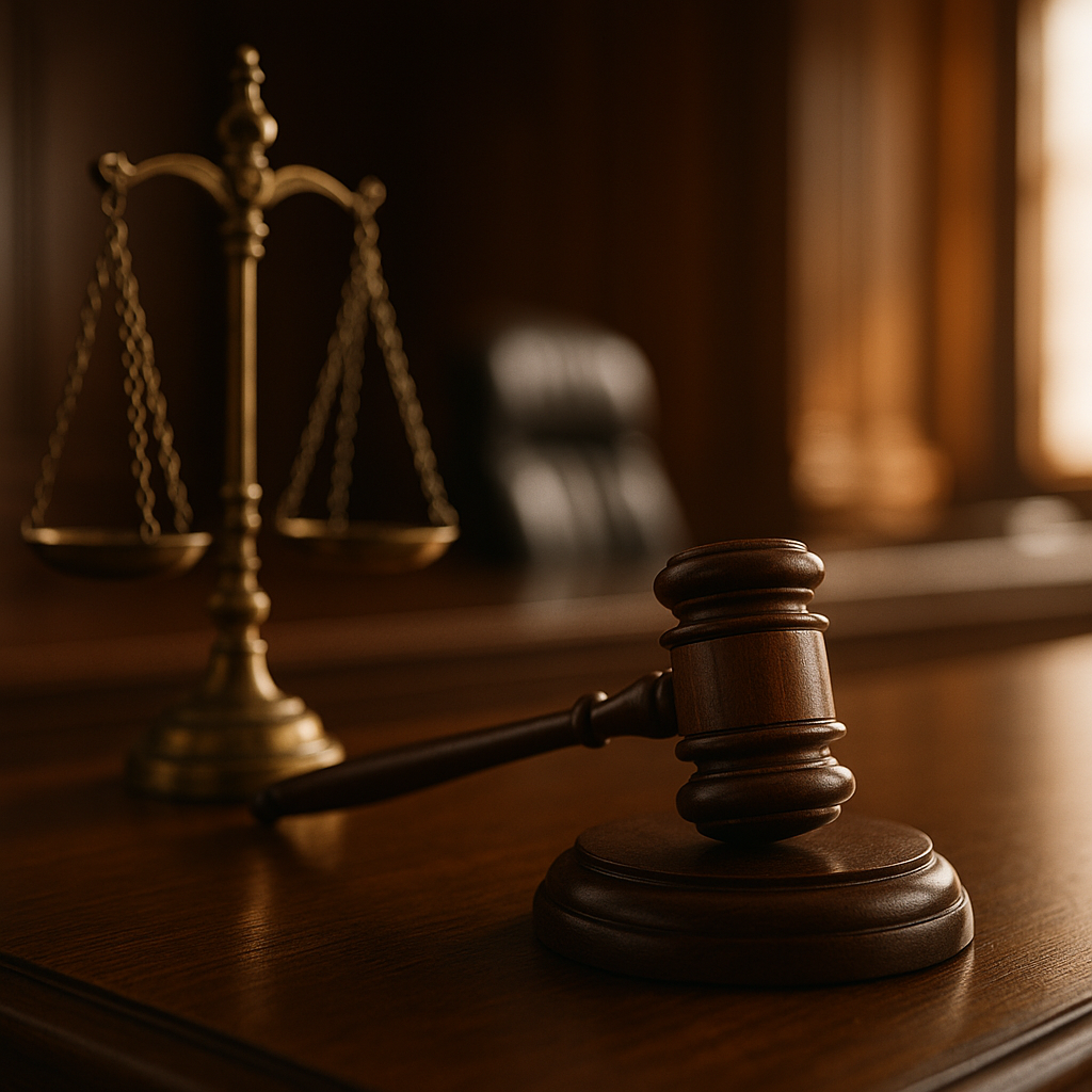 Courtroom scene showing a gavel and justice scales, symbolizing GST appeal dismissal by Patna High Court