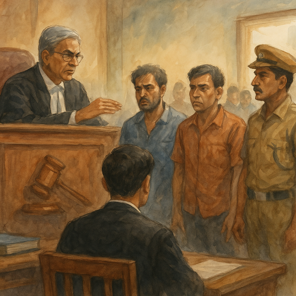 Courtroom illustration representing legal challenge to interim debarment of a contractor in Patna High Court