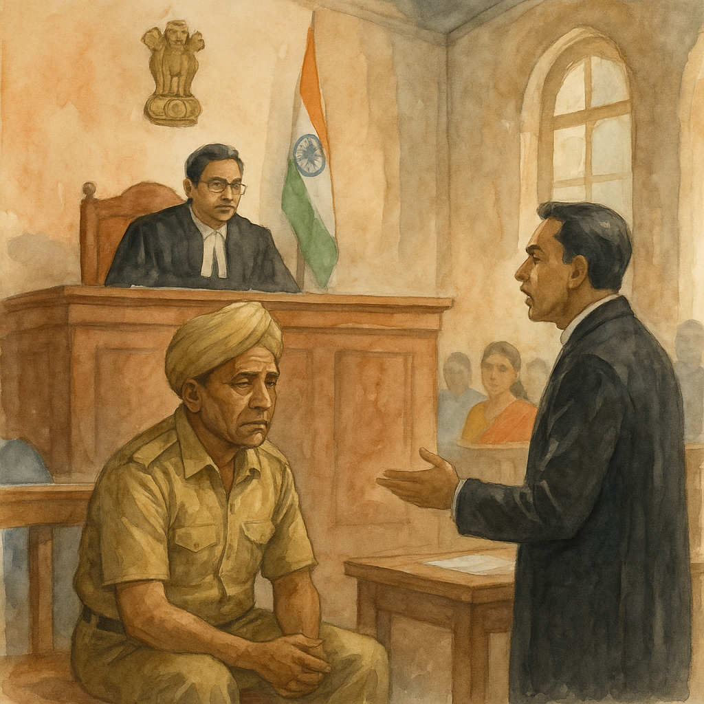 Illustration of a retired Indian police officer receiving pension after court order overturning retrospective rule