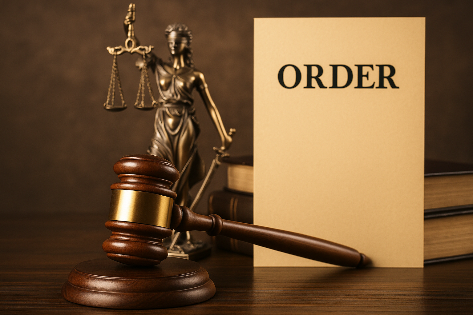 Legal desk with gavel, Lady Justice, and order document — symbolizing blacklisting judgment by Patna High Court