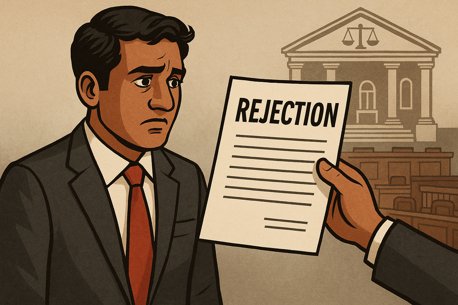 A professional facing rejection by a private firm, symbolic of a court ruling on limits of writ petitions against non-state entities.