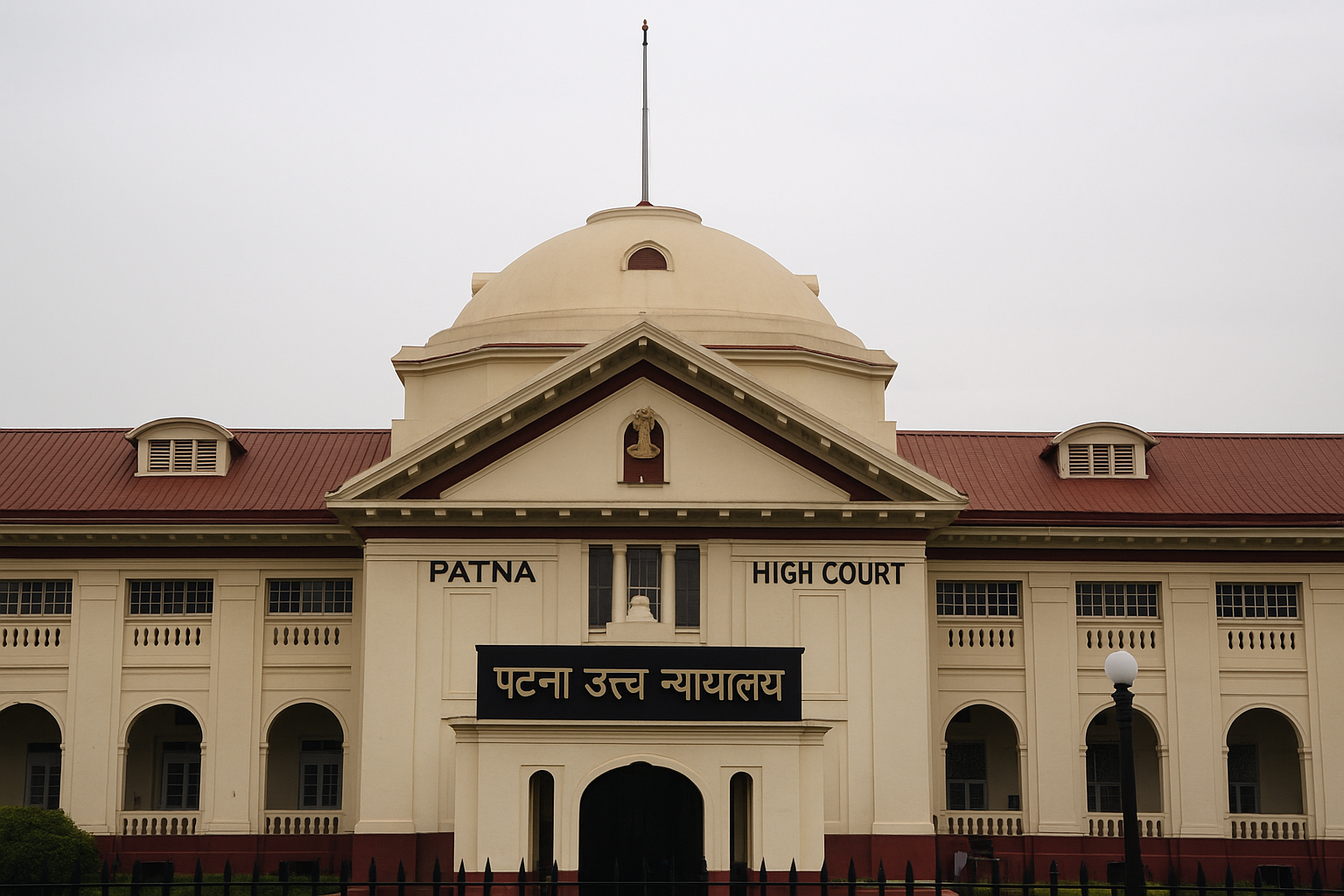 Informational Hindi graphic summarizing Patna High Court judgment on hospital construction tender cancellation due to non-disclosure of debarment