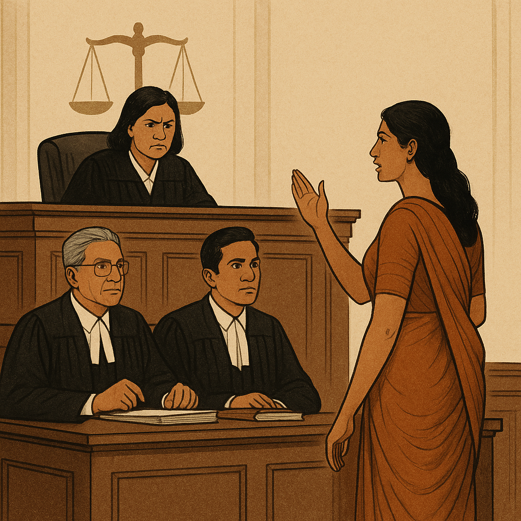 Digital courtroom illustration depicting legal challenge to indefinite blacklisting of medicine supplier by hospital authority