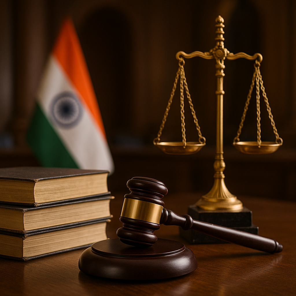 Courtroom-themed image showing legal conflict between government agency and contractor over blacklisting and contract termination