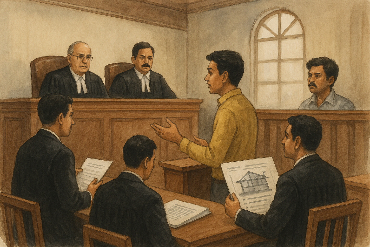 Courtroom illustration showing dispute over missing BOQ items in a construction contract resolved by Patna High Court.