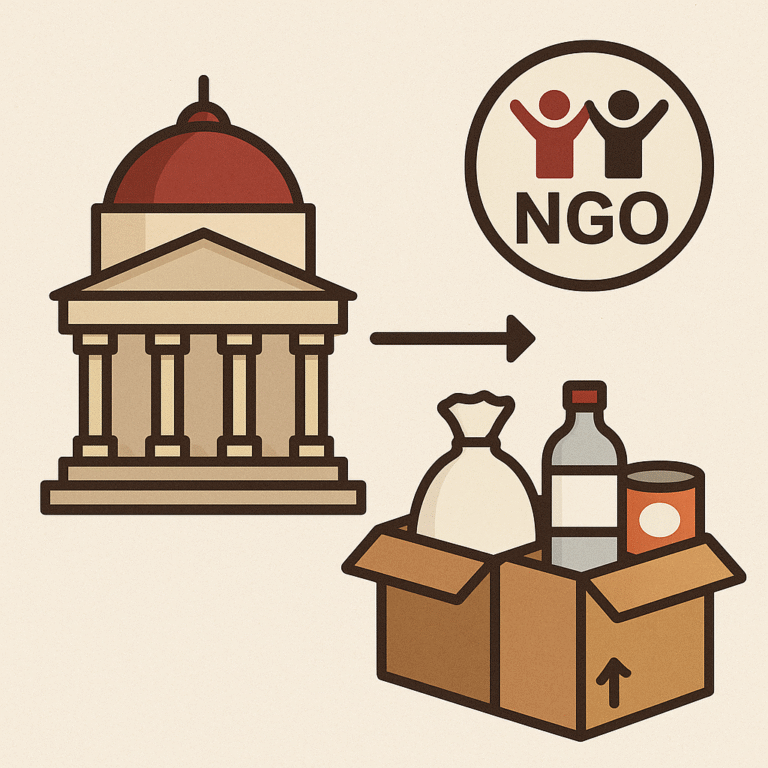 Illustration showing collaboration between government and NGOs for disaster relief operations in India