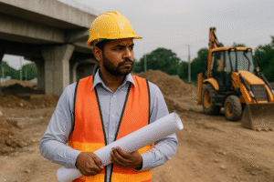 Construction worker at road site symbolizing Patna High Court judgment on GST liability in government contracts