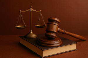 Realistic illustration of Patna High Court judgment on GST appeals showing judge’s gavel, scales of justice, and law book.