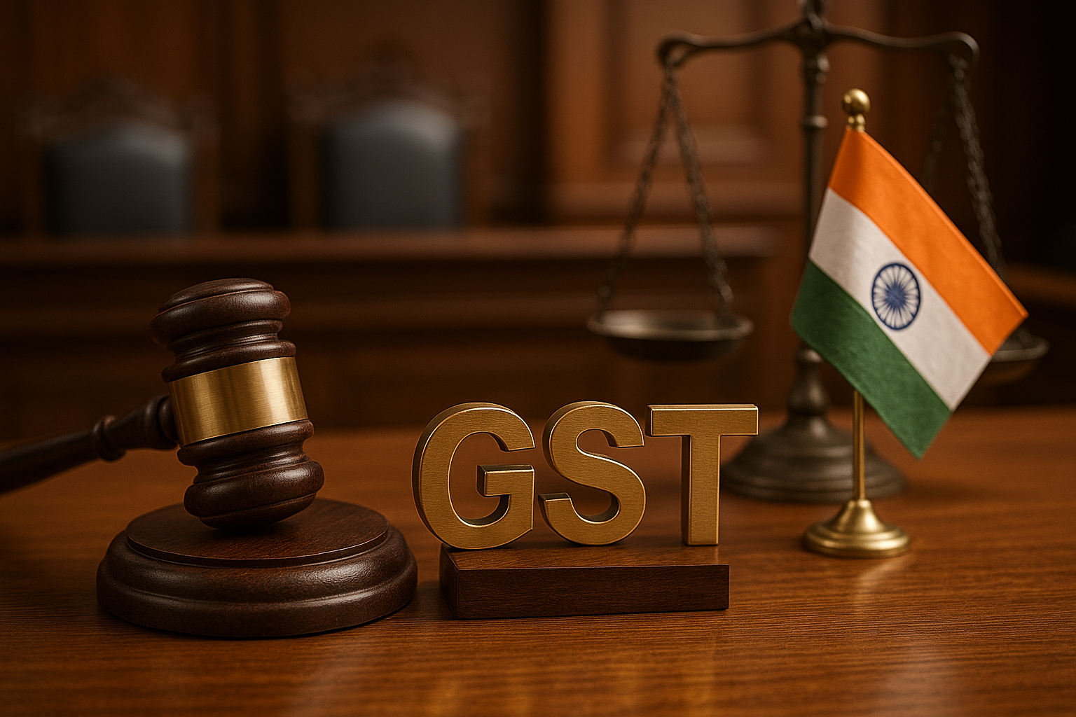 Courtroom illustration showing GST dispute restoration under Patna High Court order with Indian legal context