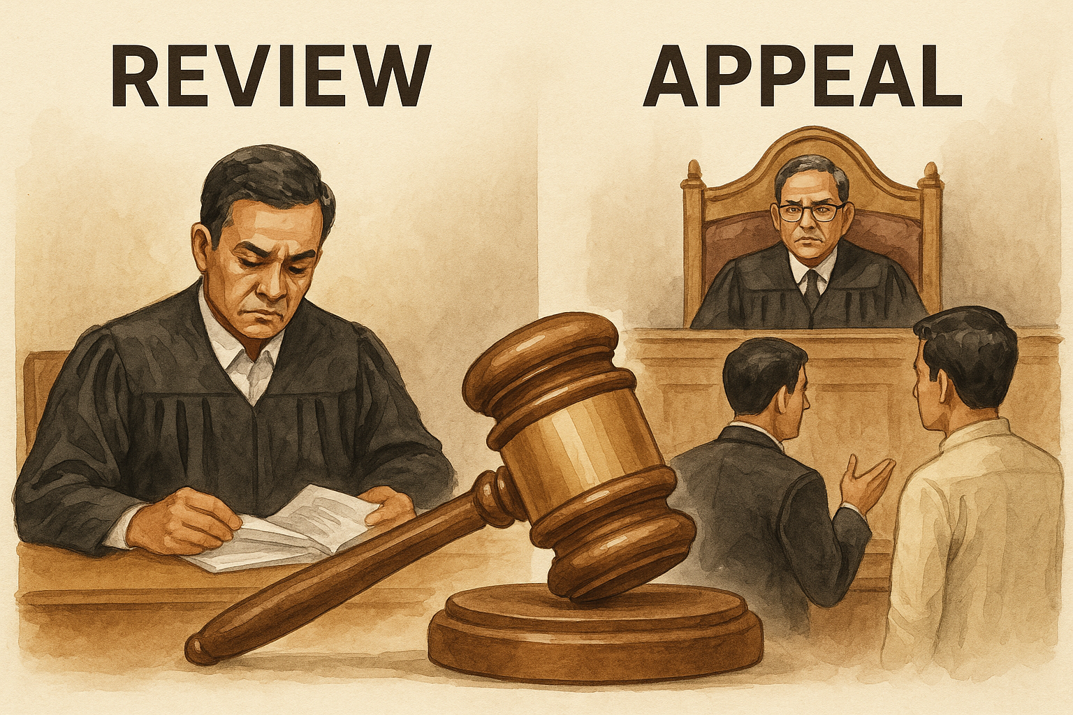 Watercolor illustration showing difference between DRT review and appeal as clarified by Patna High Court