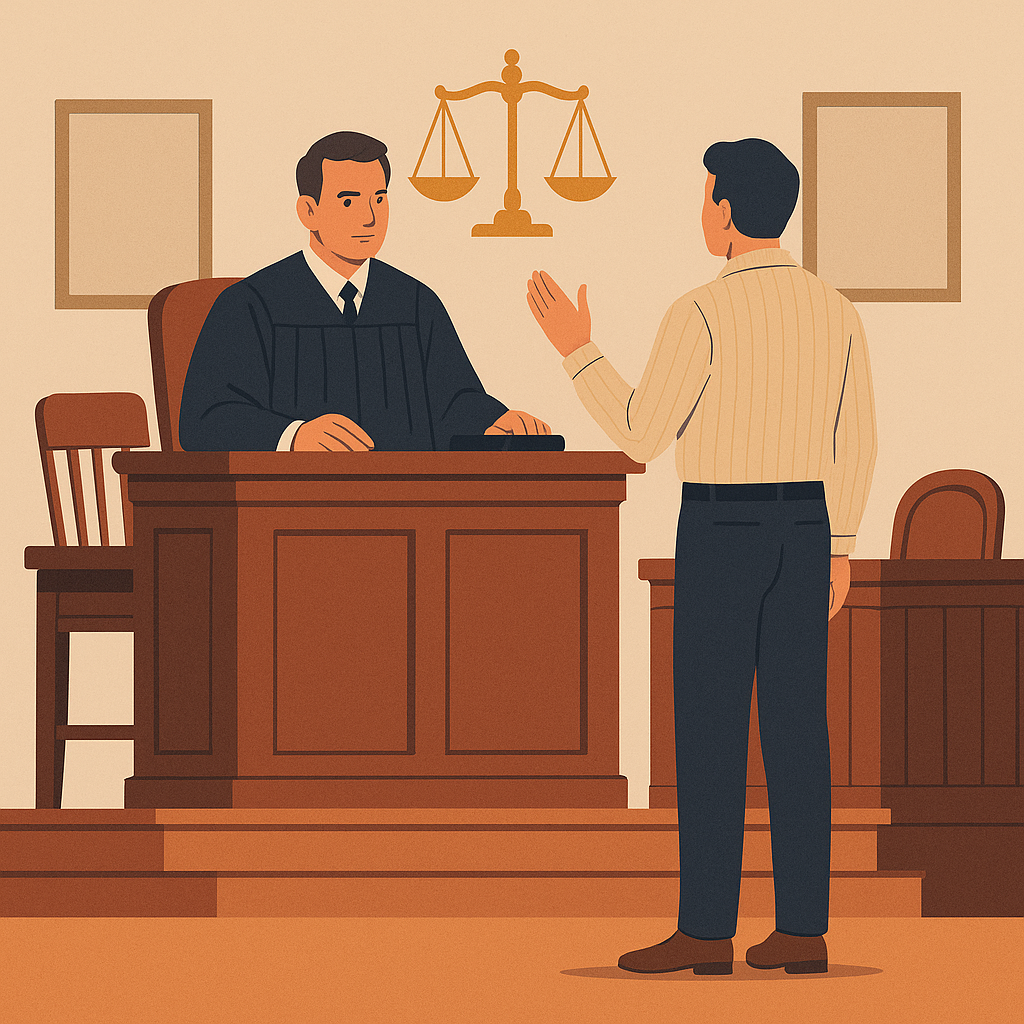 Courtroom illustration of a GST dispute where personal hearing was denied before assessment