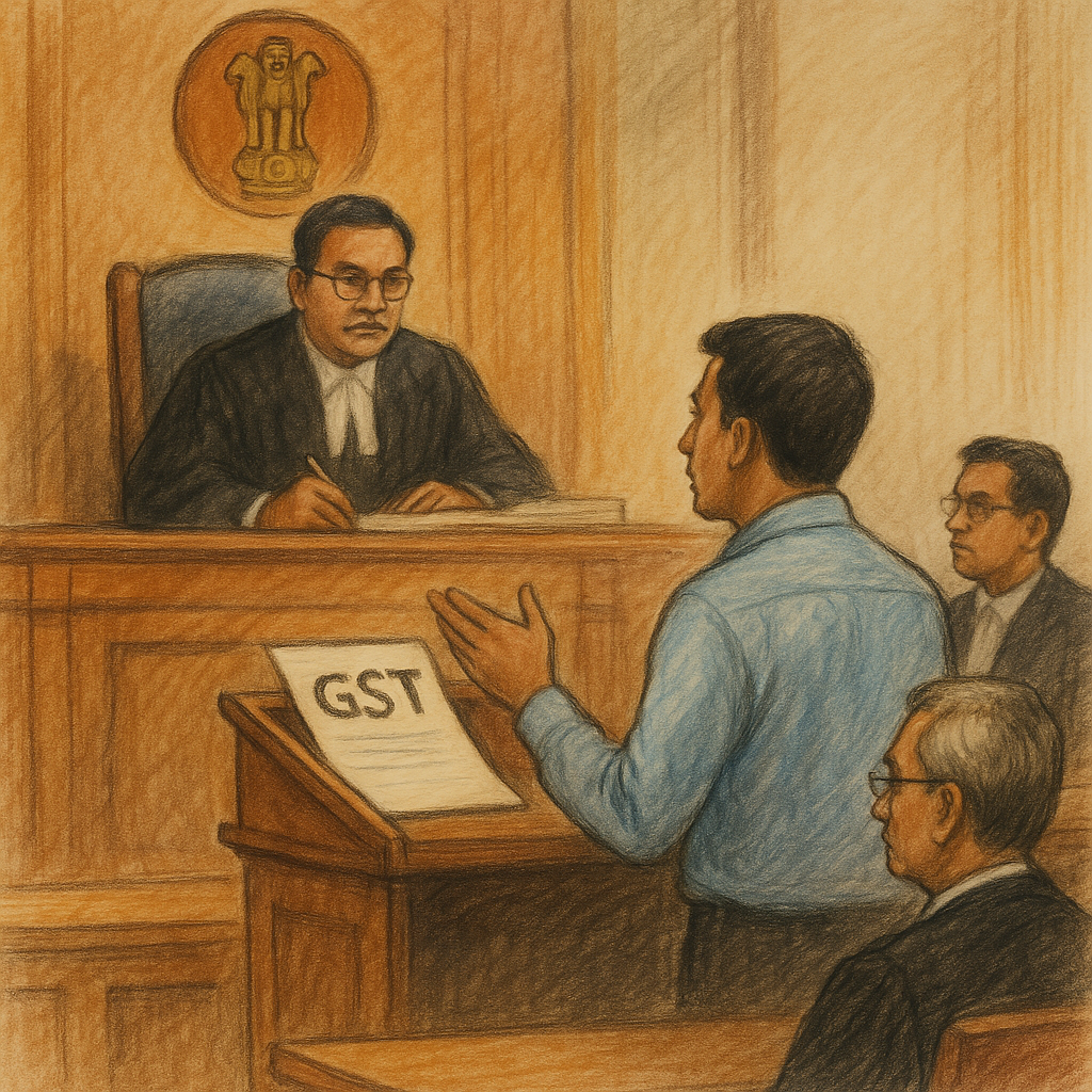 Courtroom sketch of GST personal hearing dispute decided by Patna High Court 2024