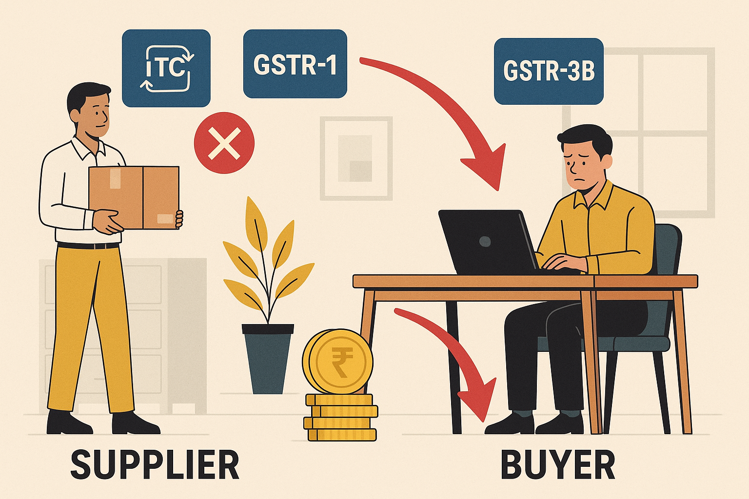 Illustration showing GST ITC mismatch dispute between supplier and buyer in India, based on Patna High Court judgment