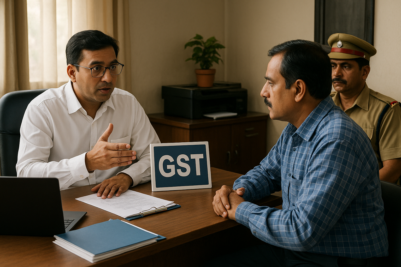 Indian tax official conducting GST assessment meeting with taxpayer, highlighting Patna High Court judgment on personal hearing rights.