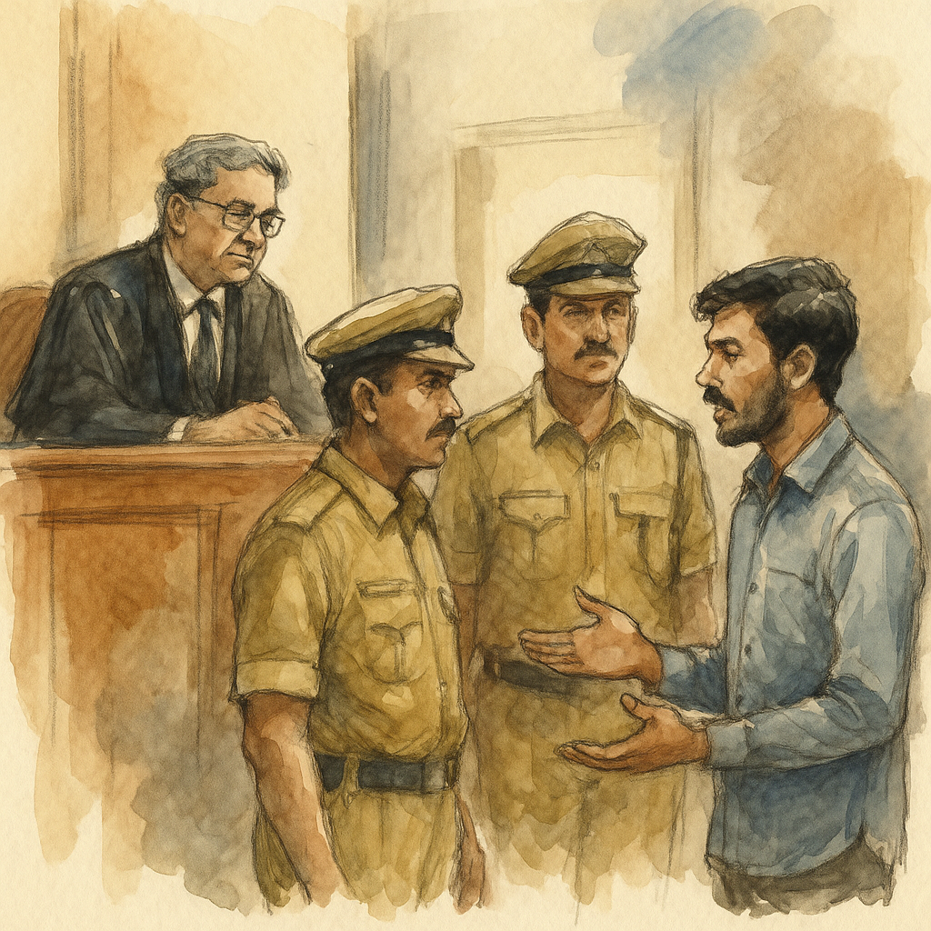 Courtroom sketch of Patna High Court hearing dispute over RPF Constable (Band) recruitment process.
