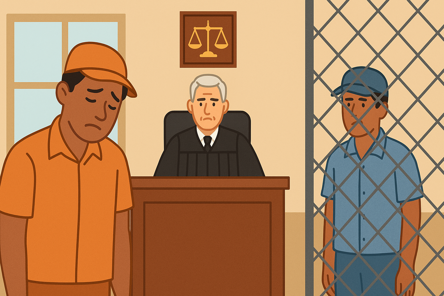 Illustration of a daily wage worker standing before judge in Patna High Court, symbolizing ruling on denial of regularization after abolition of Class IV posts.