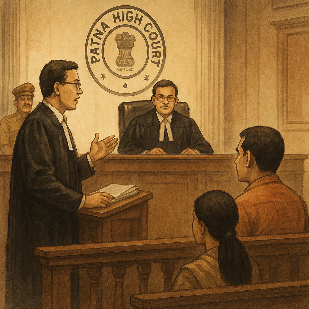 Courtroom illustration of Patna High Court judgment on construction contract termination during COVID-19 delays