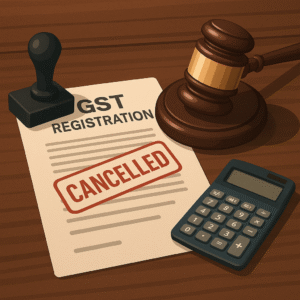 पटना उच्च न्यायालय: समय सीमा समाप्त होने के बाद दाखिल GST अपील को लेकर दाखिल रिट याचिका खारिज — 2024 Courtroom illustration showing GST registration cancellation and delayed appeal issue decided by Patna High Court.