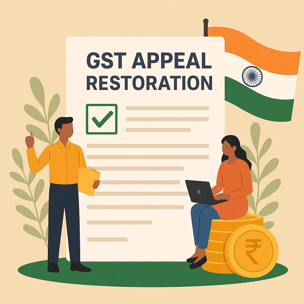 Illustration showing GST appeal restoration under Patna High Court judgment with taxpayers and Indian context