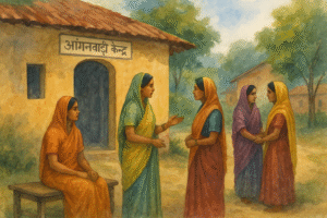 Patna High Court on Anganwadi Sevika Selection: Fresh Recruitment Ordered After Residence Dispute (2021) Courtroom illustration showing Patna High Court decision on Anganwadi Sevika residence eligibility and fresh recruitment in Bihar.