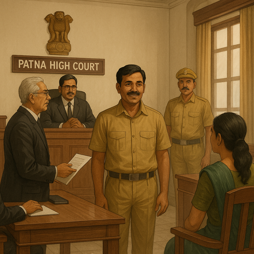 Indian court office illustration showing reinstatement of a Nazir after wrongful dismissal by Patna High Court