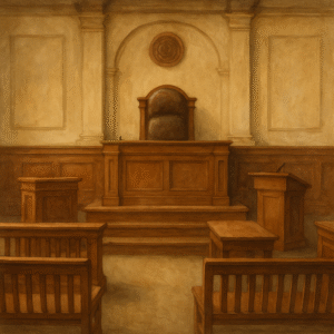 Realistic courtroom painting showing Patna High Court bench symbolizing decision on NCTE affiliation compliance in Bihar.